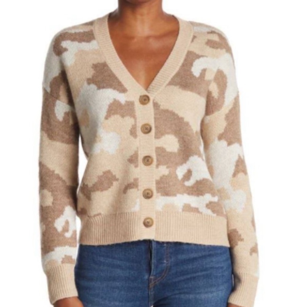Lucky Brand Camo Button Down Brown Women’s Cardigan Size M